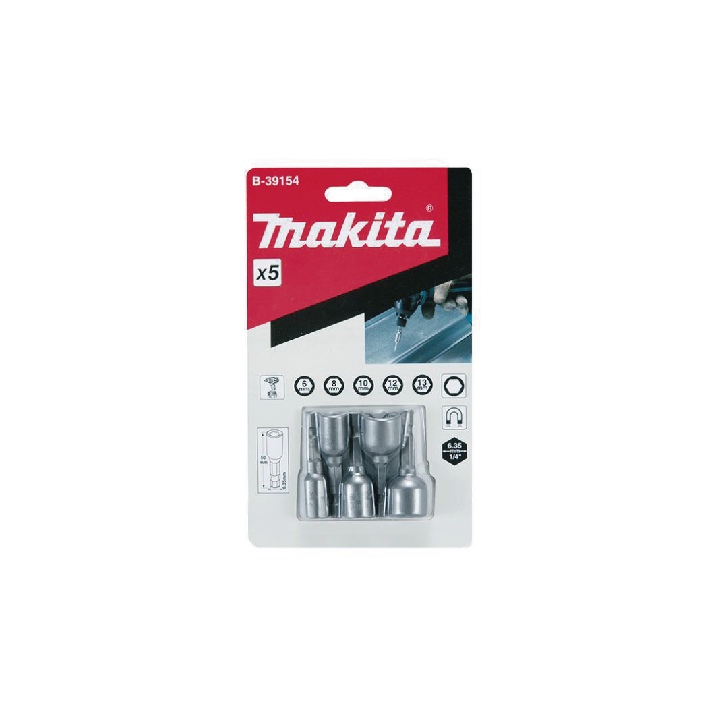 JUEGO DE GUIAS MAGNETICAS AUTOPERFORANTES X 5 PZAS (6,8,10,12,13 MM) MAKITA B-39154