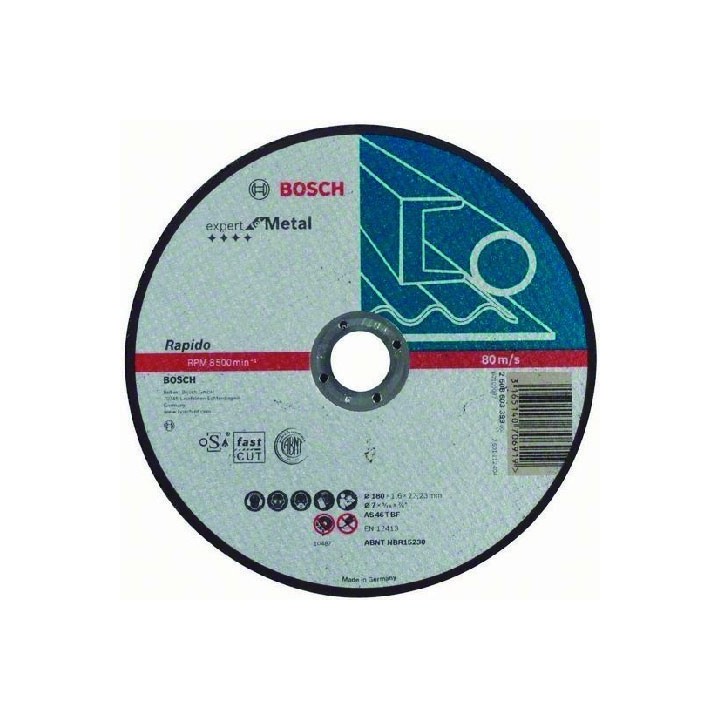 DISCO CORTE METAL 7" (180MM) X 1.6 MM BOSCH 2608.603.399