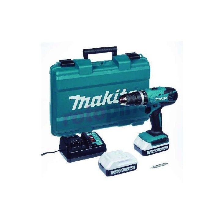 TALADRO PERCUTOR INAL. 1/2" 18V. 1.3 AH. 0-400/0-1400 RPM 1.7 KG. 42/24 NM. HP457DWE + SET DE 36 PCS