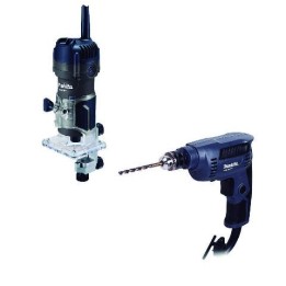 RECORTADORA 1/4" 530W 35000 RPM M3700G + TALADRO ROTACION 3/8" 450W M6002G MAKITA