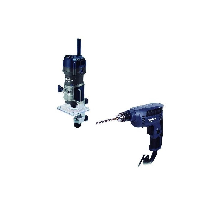 RECORTADORA 1/4" 530W 35000 RPM M3700G + TALADRO ROTACION 3/8" 450W M6002G MAKITA